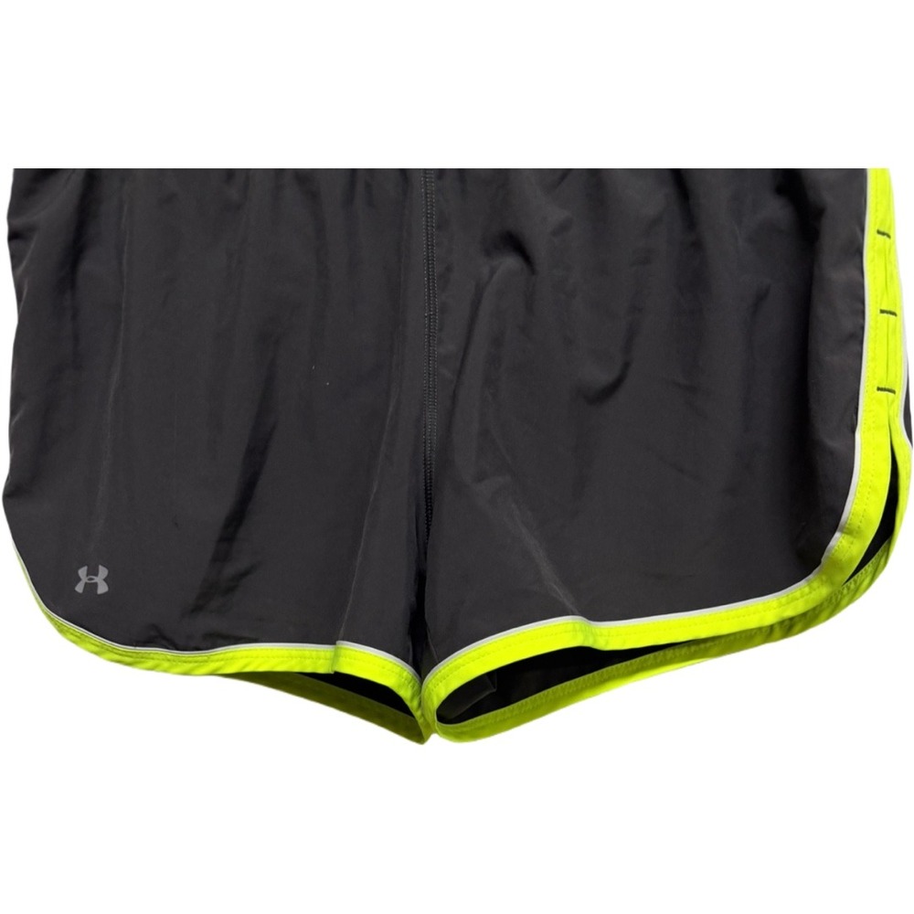 Under Armour HeatGear Running Shorts Gray Neon Yellow Women's Medium Gym Athlete - Picture 3 of 6
